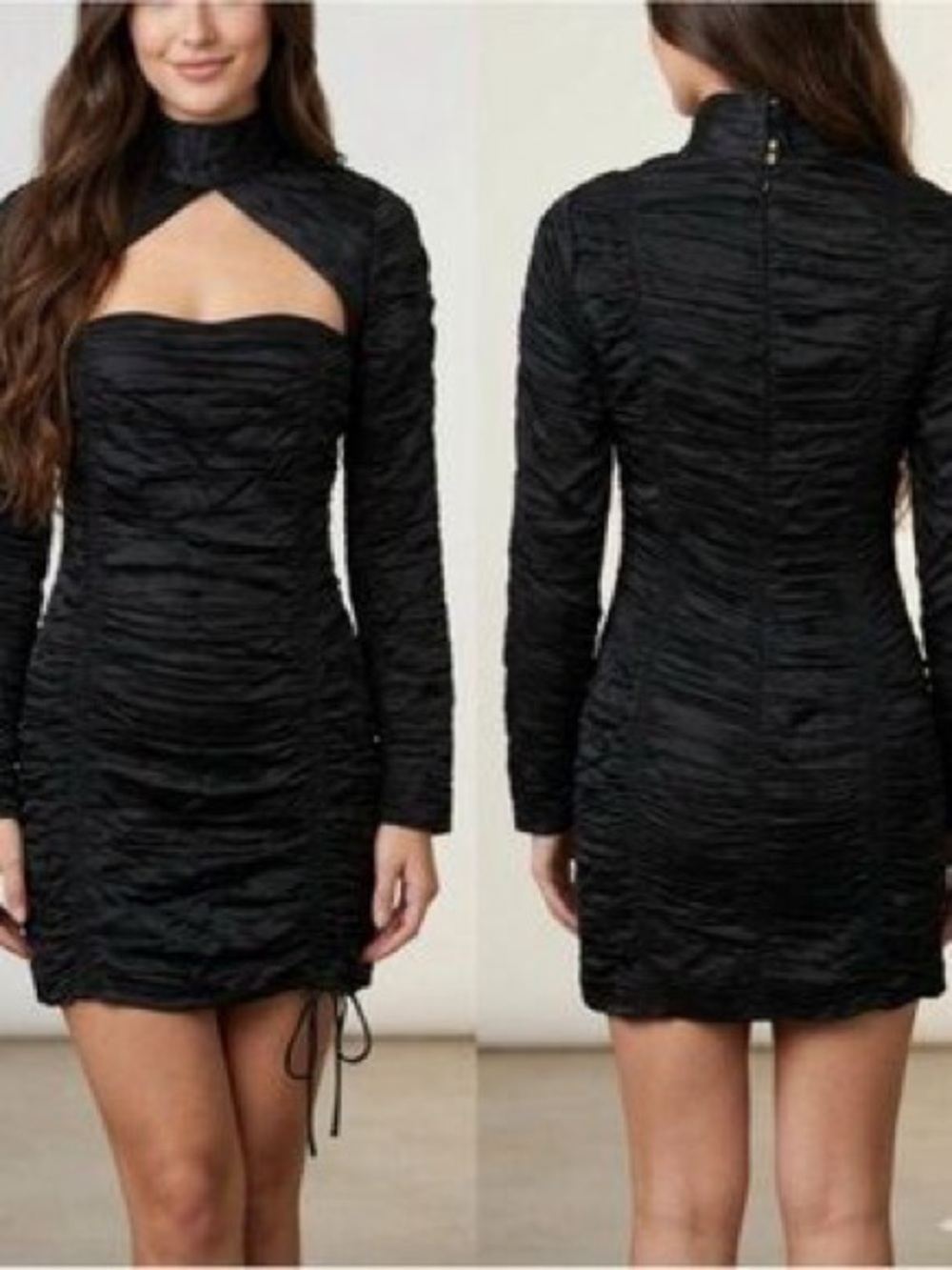 Zara Limited Edition Satin Ruched Cutout Mini Dress Black XS NWT